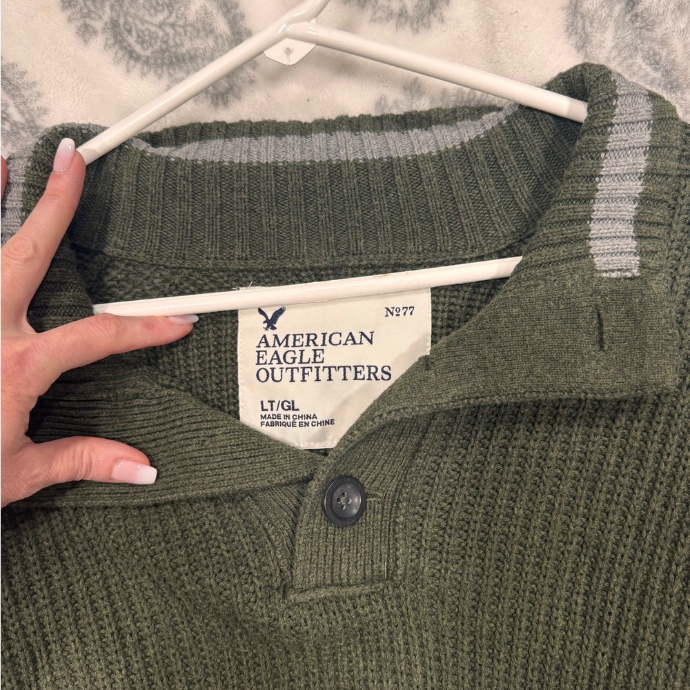 American Eagle Dark Green Ribbed Pullover